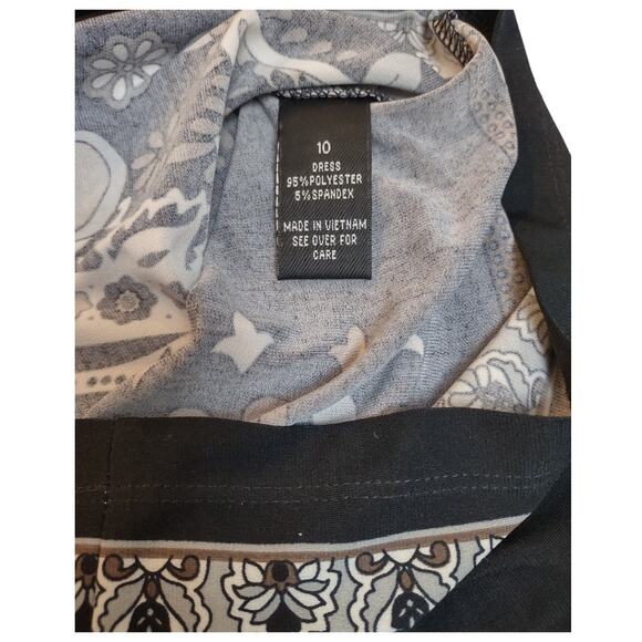 AB STUDIO Black Print Shift Dress Size 10 Stretch Knit Dress 3/4 Length Sleeves - Picture 10 of 10